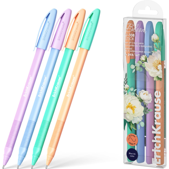 Набор ручек «ErichKrause» Stick Pastel Bloom, 61272, 4 шт