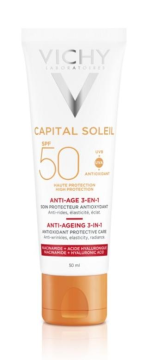 VICHY Capital Soleil крем-уход с антиоксидантами 3-в-1 солнцезащитный  антивозрастной SPF 50 50мл