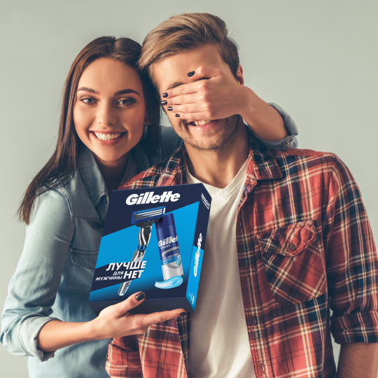 Подарочный набор бритва / станок для бритья мужской Gillette Mach 3 Turbo 3D с одной кассетой + гель для бритья Увлажняющий с маслом какао 200 мл