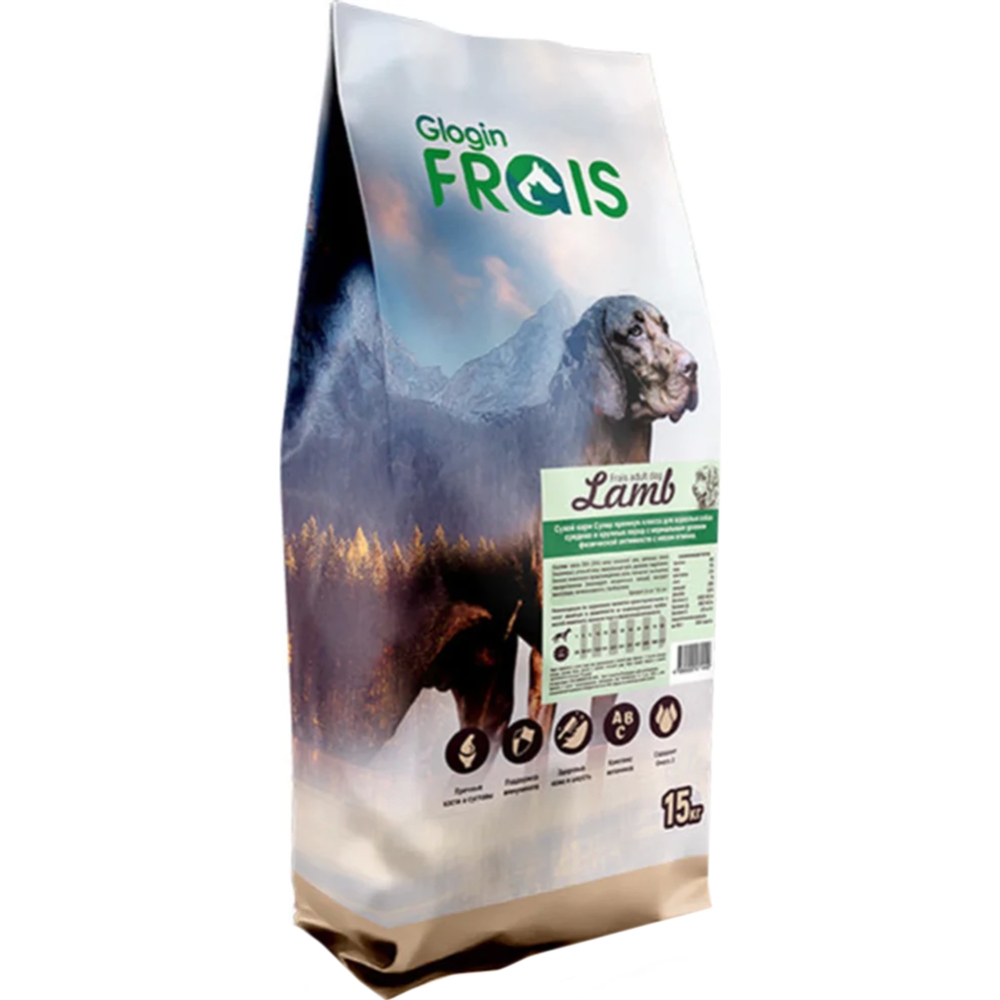 Корм для собак «Frais» с ягненком, для взрослых, средних пород, 15 кг