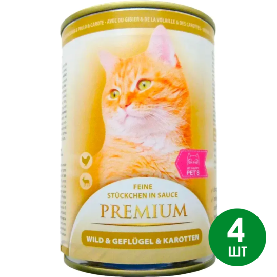 Корм для кошек «My happy pets» Premium, кабан/домашняя птица/морковь, 4x415 г