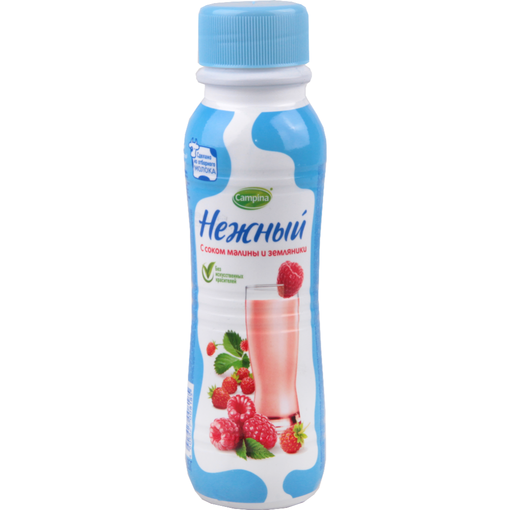 Йогуртный напиток «Нежный» с соком малины и земляники, 0.1%, 285 г