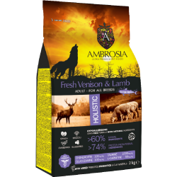 Корм для собак «Ambrosia» Grain Free, для всех пород, оле­ни­на/яг­не­нок, 2 кг