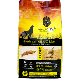 Корм для собак «Ambrosia» Grain Free, для мелких пород, лосось/курица, 6 кг