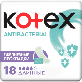 Ежедневные прокладки «Kotex» женские, Antibacterial, длинные, 18 шт