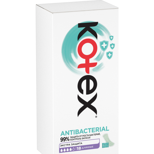 Ежедневные прокладки «Kotex» женские, Antibacterial, длинные, 18 шт