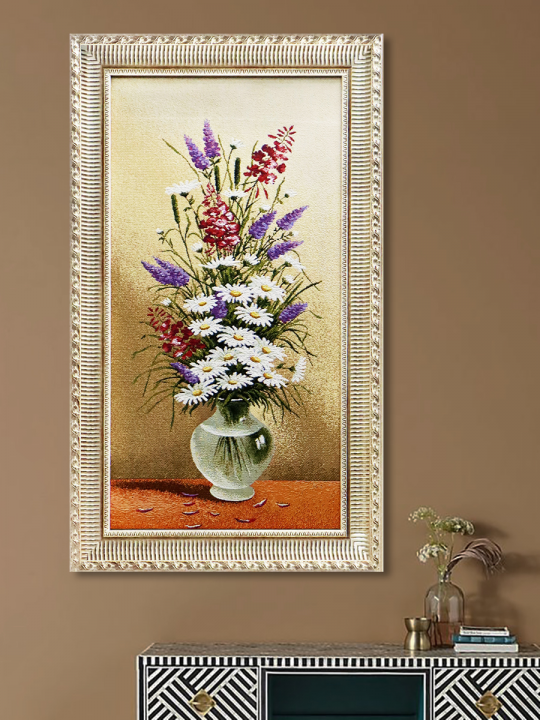 Гобелен на стену в багетной раме тканая картина декор для интерьера Букет ромашки и лаванда