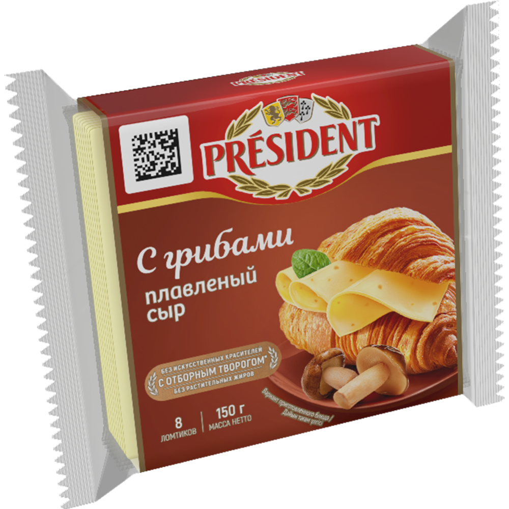 Сыр плавленый «President» с грибами, 40%, 150 г #0