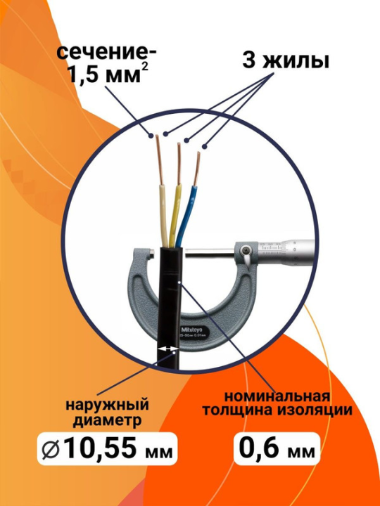 Кабель ВВГ-П нг(А)-LS 3*1,5 ок(N, PE)-0,66 ГОСТ (100м) TDM SQ0117-0075(100)