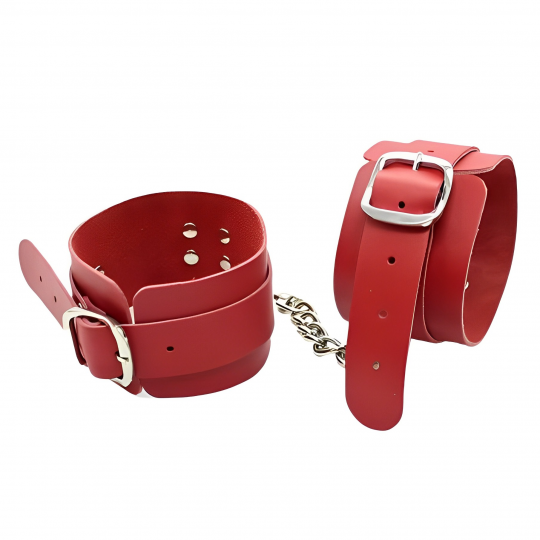 Красные БДСМ наручники из натуральной кожи