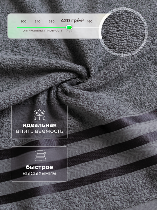 Полотенце банное махровое KAVA HOME TEXTILE набор 2 шт., цвет:графит