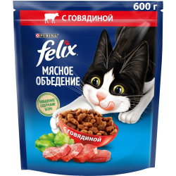 Корм для кошек «Felix» Мясное объ­еде­ние, го­вя­ди­на, 600 г