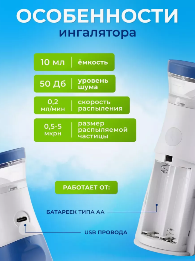 Портативный ингалятор Mesh Nebulizer JSL-W302  для детей и взрослых