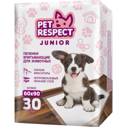 Пе­лен­ки для жи­вот­ных «Pet Respect» впи­ты­ва­ю­щие, Junior, 60x90 см, 30 шт