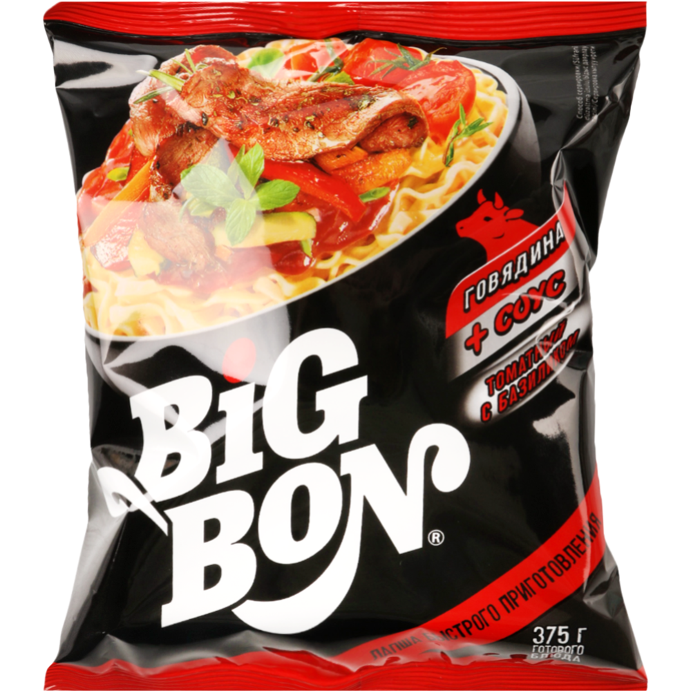 Лапша «Big Bon» говядина + соус томатный с базиликом,БП 75 г #0