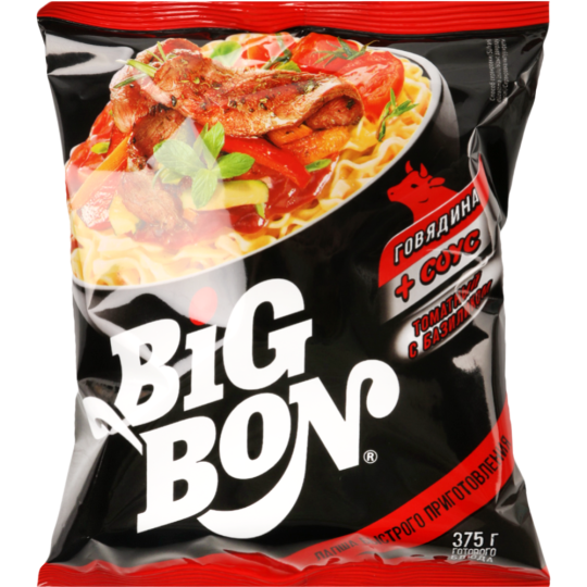 Лапша «Big Bon» говядина + соус томатный с базиликом,БП 75 г