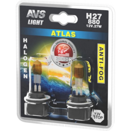 Автомобильная лампа «AVS» Atlas ANTI-FOG/желтый H27/880 12V.27W, A78620S, 2 шт