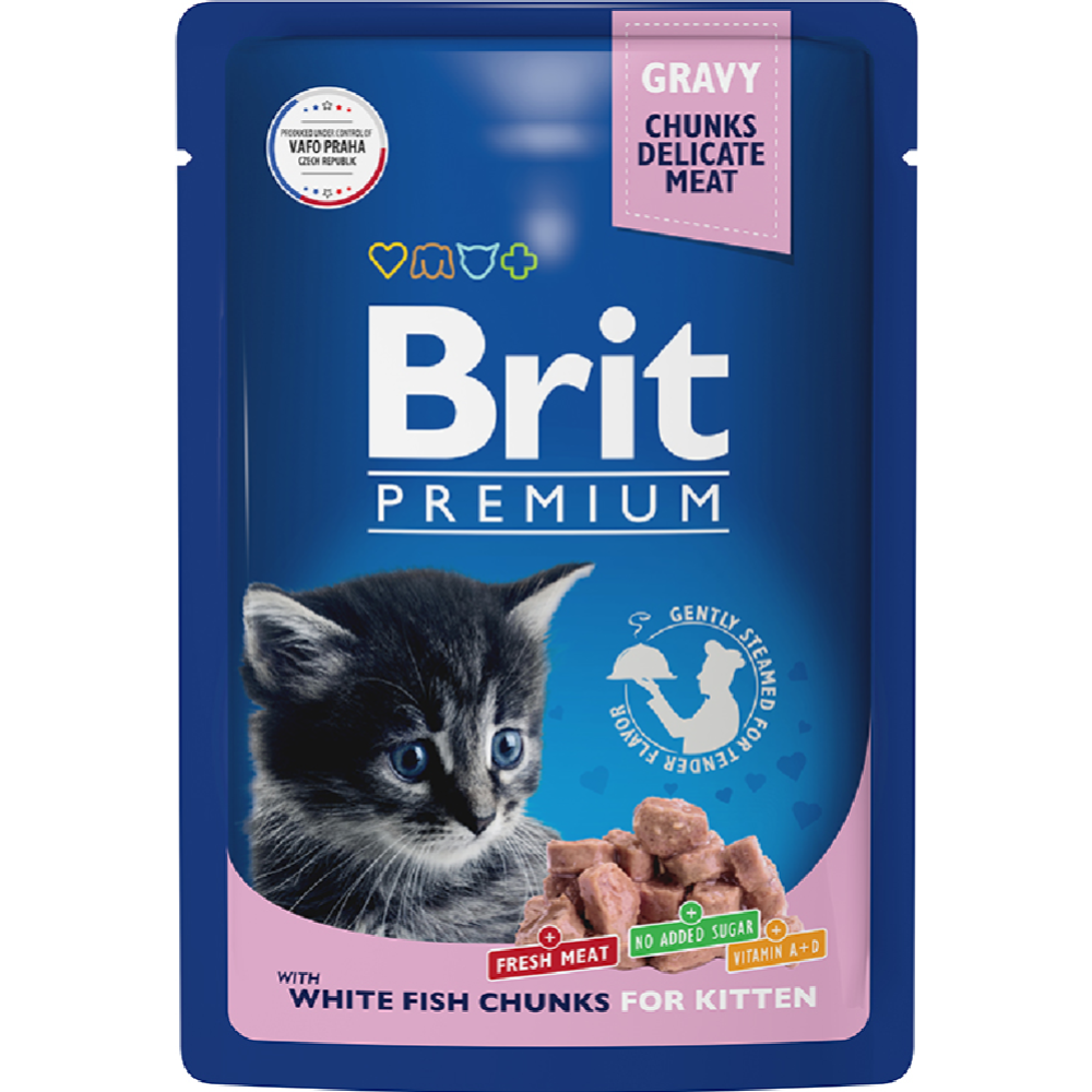 Уп. Корм для котят «Brit» Premium, белая рыба в соусе, 14х85 г