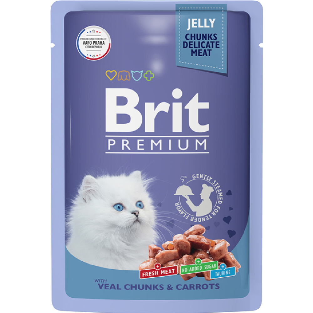 УП.Корм для котят «Brit» Premium, телятина, морковь в желе, 14х85 г