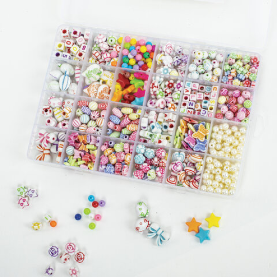 Набор для создания бижутерии и украшений BEADS SET, 450 элементов, 24 вида, BRAUBERG KIDS