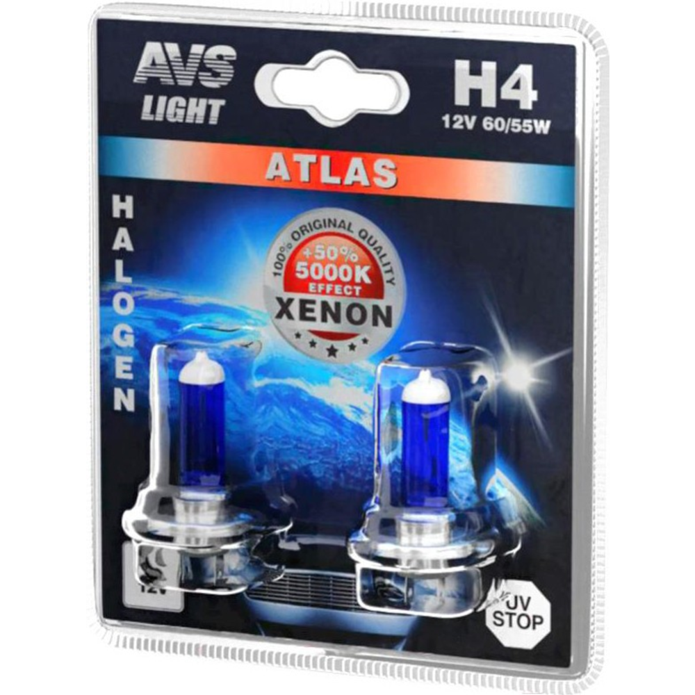 Автомобильная лампа «AVS» Atlas BL/5000К/H4.12V.60/55W, A78569S, 2 шт