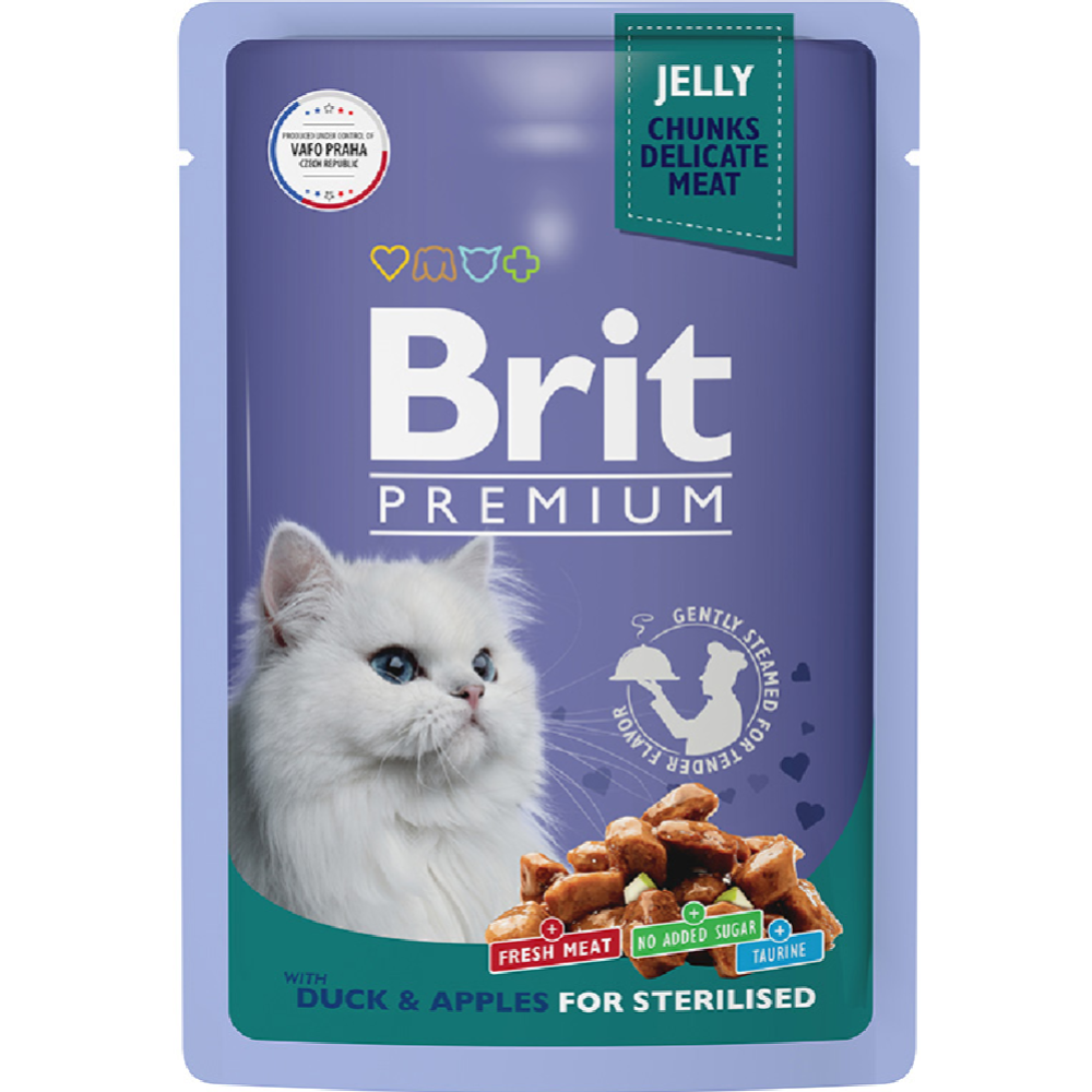 Уп.Корм для кошек «Brit» Premium Sterilised,  утка, яблоко в желе, 14х85 г