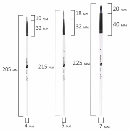 Кисти художественные BRAUBERG ART DEBUT, 10 шт. № 1-10, синтетика, в ПВХ-пенале
