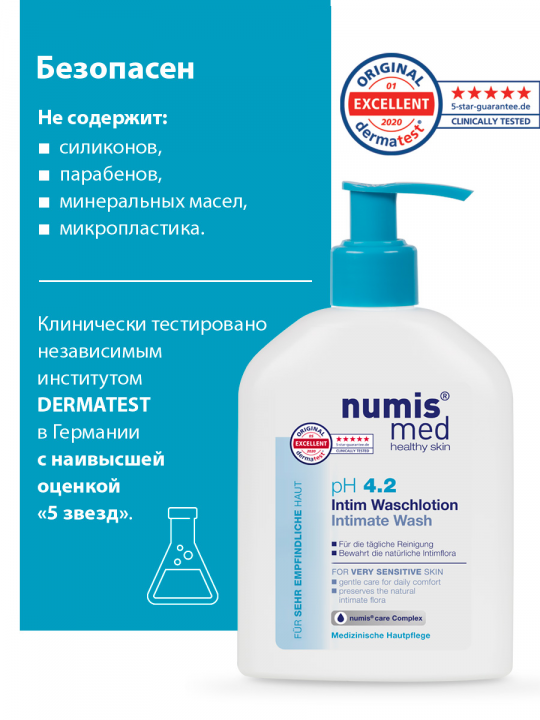 Гель для интимной гигиены Numis Med, pH 4,2 с пантенолом, 200 мл (арт. 40213090)