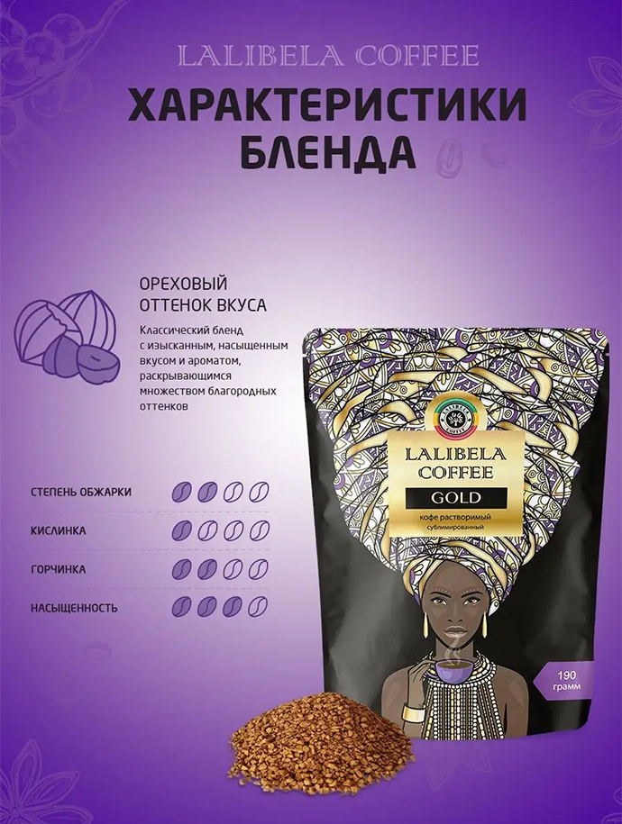 Кофе растворимый сублимированный набор LALIBELA COFFEE - (LALIBELA COFFEE GOLD 190 г+LALIBELA COFFEE GOLD 190 г  )380 г