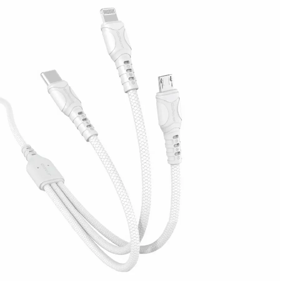 Кабель GoPower GP05-3-1 3в1 USB-A - Lightning / Type-C / microUSB 1m 2.4А белый