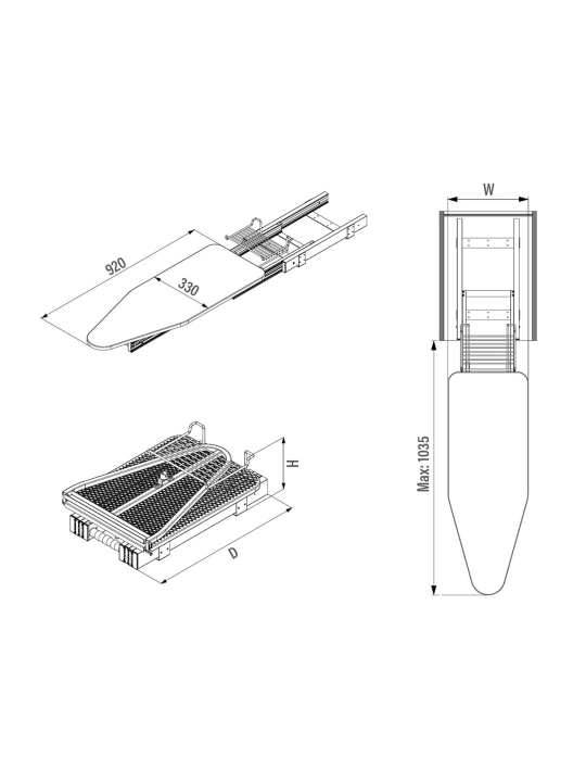 Гладильная доска выдвижная встраиваемая Starax S-6616-A (антрацит)