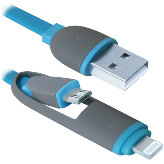 Кабель USB Defender USB10-03BP синий, MicroUSB + Lightning,1м