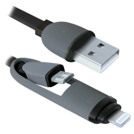 Кабель USB Defender USB10-03BP черный, MicroUSB+Lightning,1м