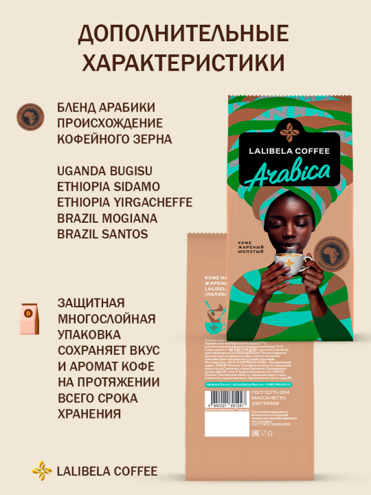 Кофе молотый набор LALIBELA COFFEE - (LALIBELA COFFEE ARABICA" 200 г+LALIBELA COFFEE ARABICA" 200 г) 400 г