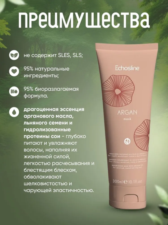 ARGAN MASK Питательная маска с аргановым маслом для поврежденных, ослабленных волос