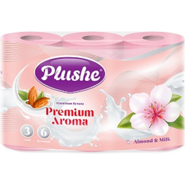 Туалетная бумага «Plushe» Premium Aroma, Almond & Milk, 3 слоя, розовый, 6 рулонов