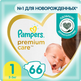Под­гуз­ни­ки дет­ские «Pampers» Premium Care, размер 1, 2-5 кг, 66 шт