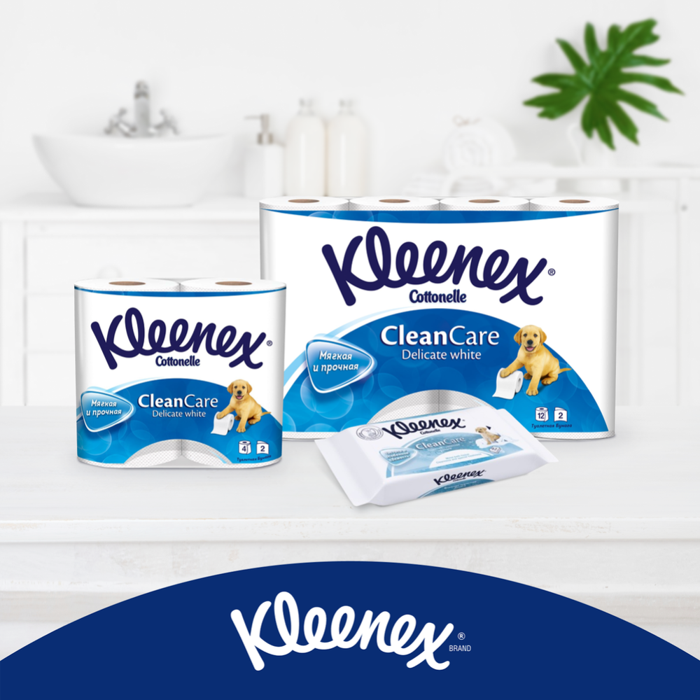 Туалетная бумага «Kleenex» Delicate White, двухслойная, 12 рулонов