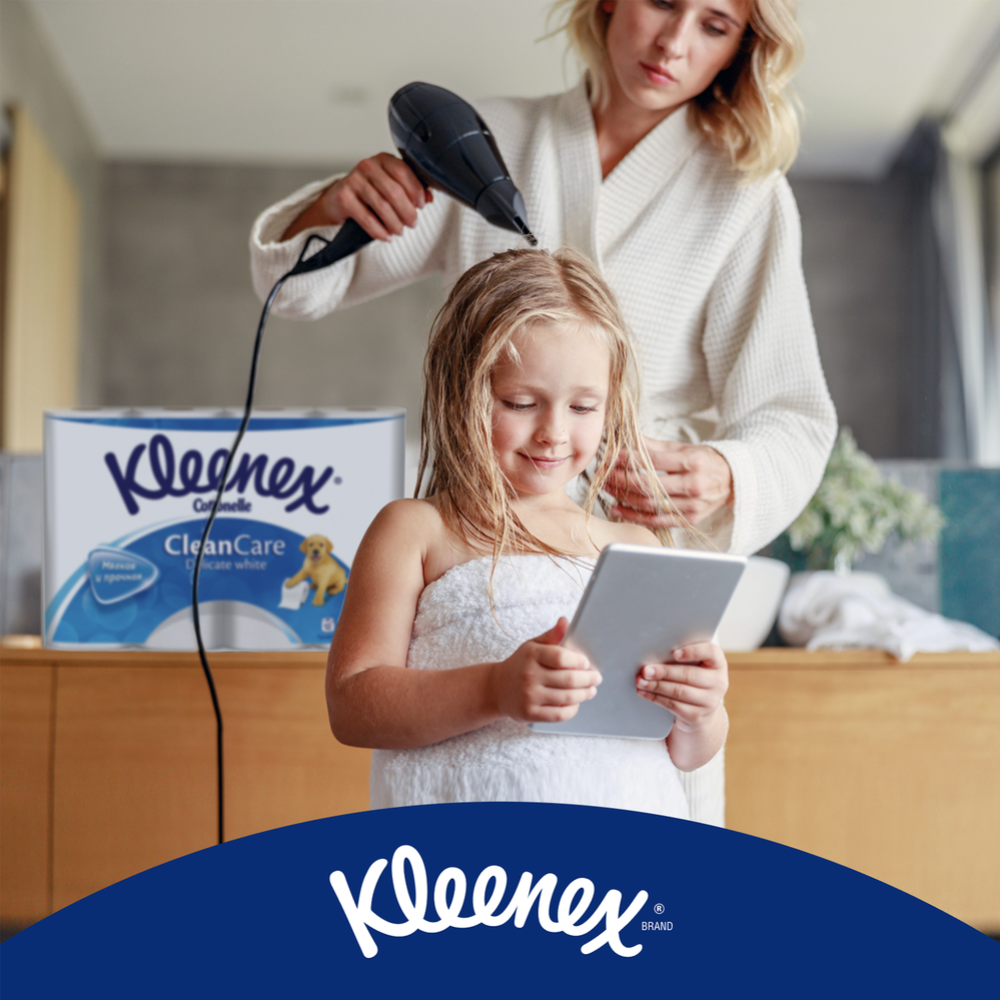 Туалетная бумага «Kleenex» Delicate White, двухслойная, 12 рулонов