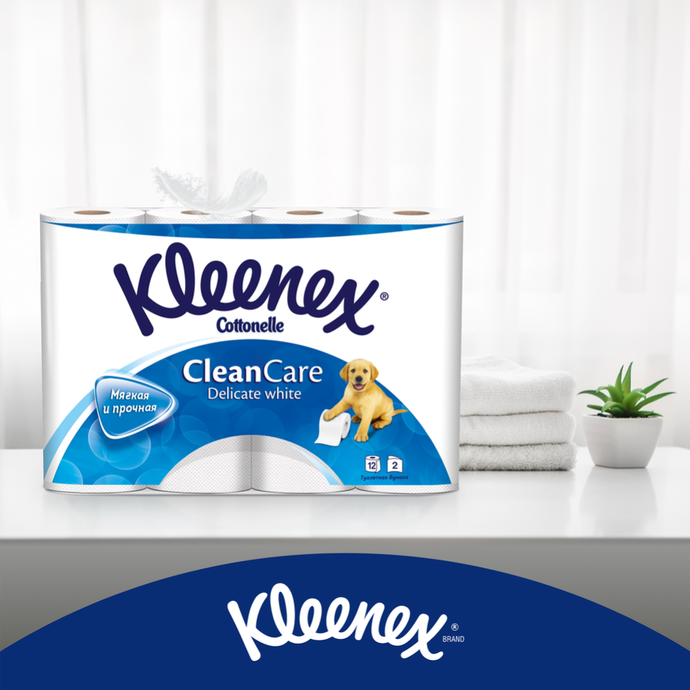 Туалетная бумага «Kleenex» Delicate White, двухслойная, 12 рулонов