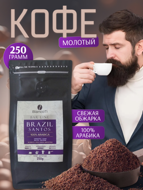 Кофе молотый 250 грамм, арабика 100%