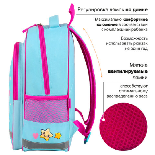 Рюкзак школьный 1 отделение, 3 кармана, 38x28х14 см, ПИФАГОР SCHOOL "Smart penguin", 271403