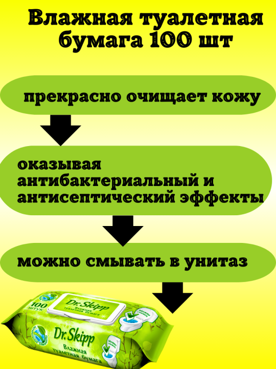 Пелёнки одноразовые Dr. Skipp 60*60 см, 30 шт+влажная бумага 100 шт