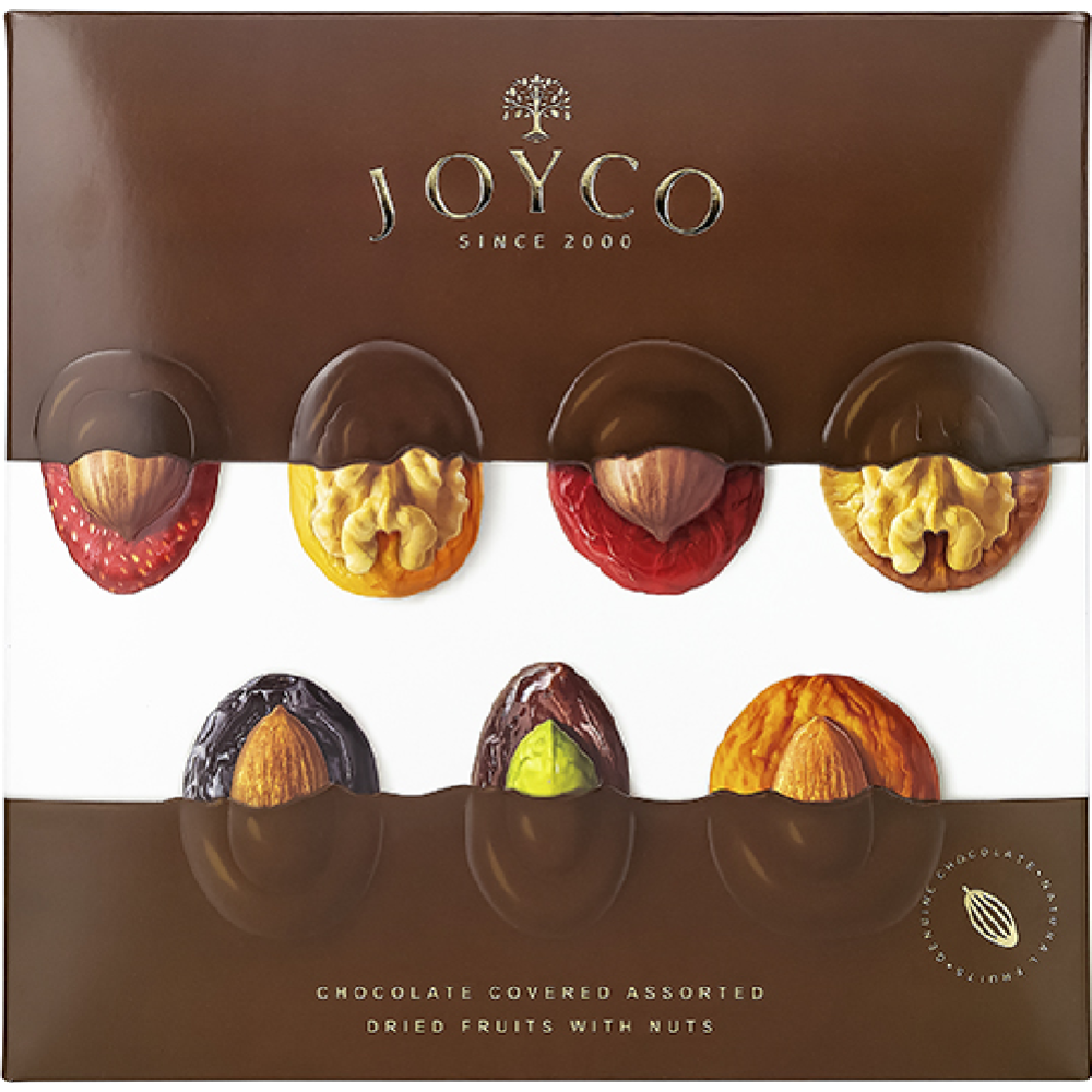 Шоколадные конфеты «Joyco» ассорти сухофруктов в шоколаде с орехами, 157 г #0