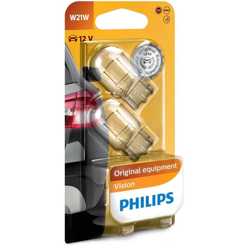 Лампа автомобильная «Philips» W21W 12V 21W W3X16D, 12065B2, 2 шт