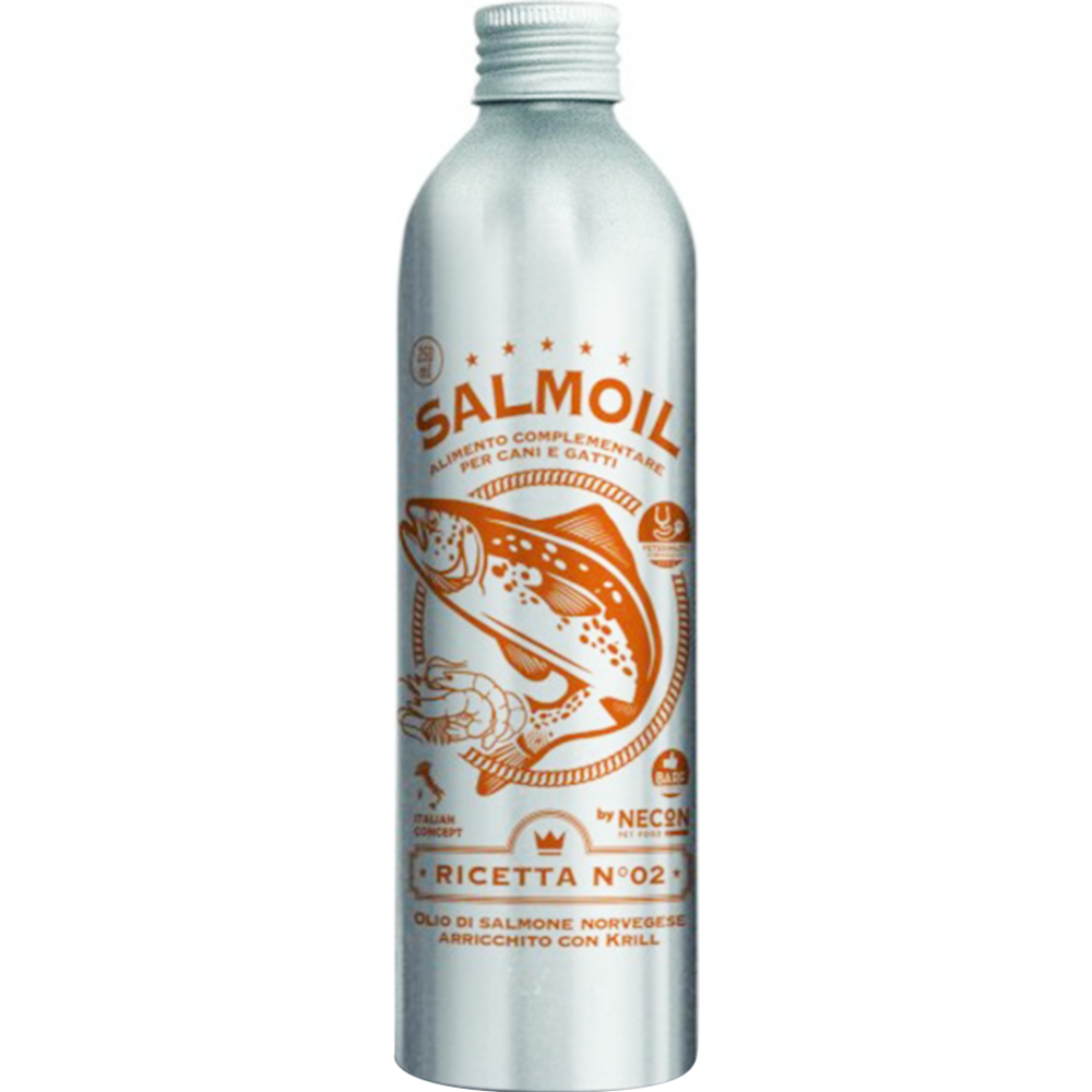 Добавка для животных «Necon» Salmoil Ricetta 2, лососевое масло, для поддержания работы кишечника, 250 мл