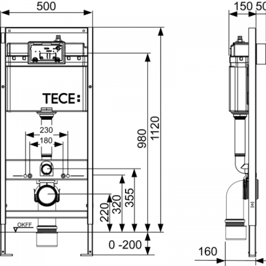 Инсталляция для унитаза TECE 9400407 с черной матовой кнопкой