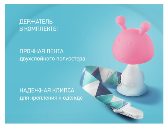 Прорезыватель Roxy Kids MUSHROOM с держателем в футляре розовый