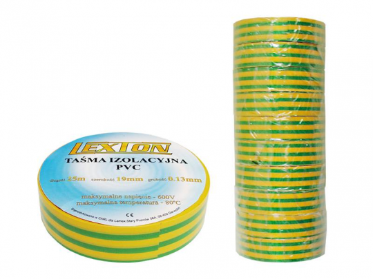 Лента изоляционная LXSC040 (изолента) желто-зеленая 25м/19мм упаковка 10 штук