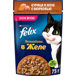 Корм для кошек «Felix Sensations» с ку­ри­цей в желе с мор­ко­вью, 75 г